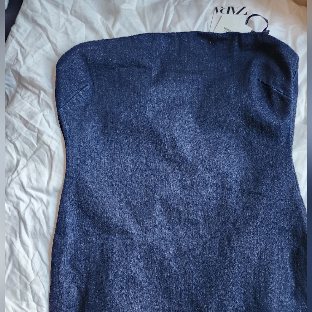 Zara denim strapless midi dress blue BNWT - Picture 12 of 15